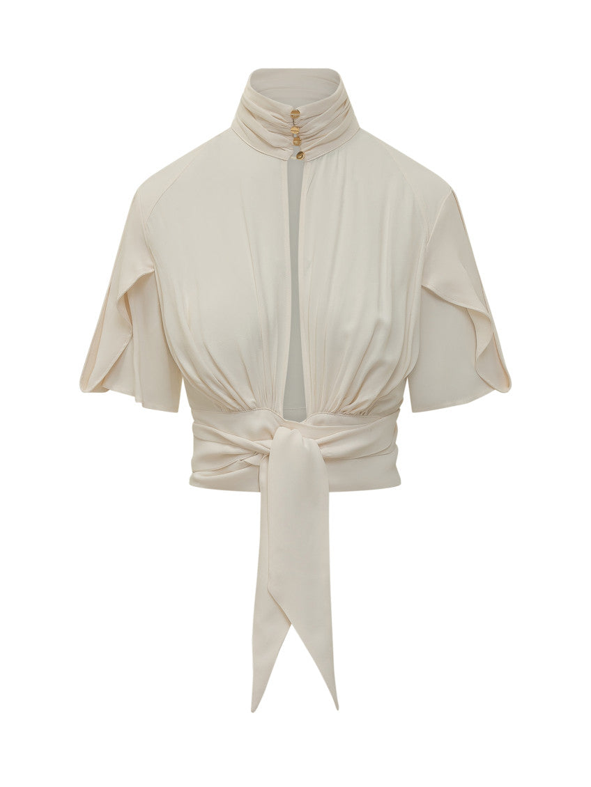 White Solid Mandarin Collar Top 1