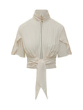 White Solid Mandarin Collar Top 1