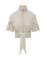 White Solid Mandarin Collar Top 1