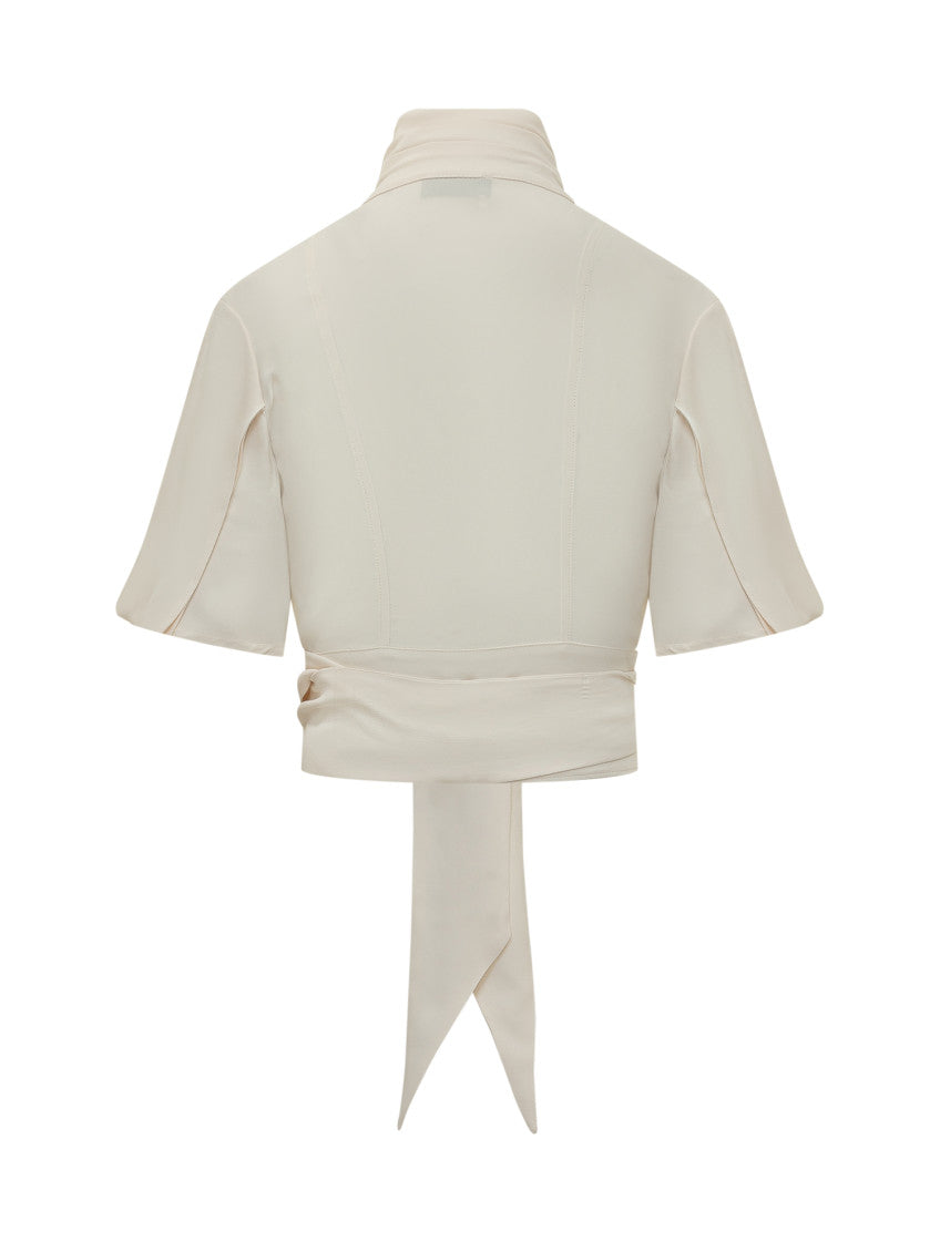 White Solid Mandarin Collar Top 2
