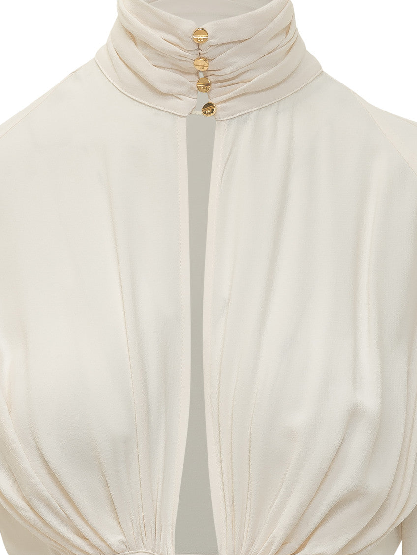White Solid Mandarin Collar Top 3