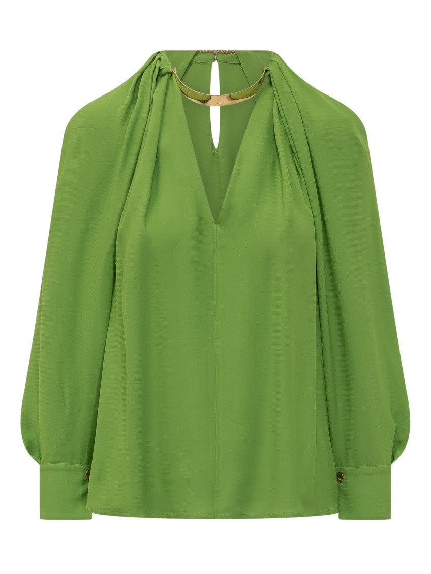 Green Solid V Neck Top 1