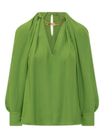 Green Solid V Neck Top 1