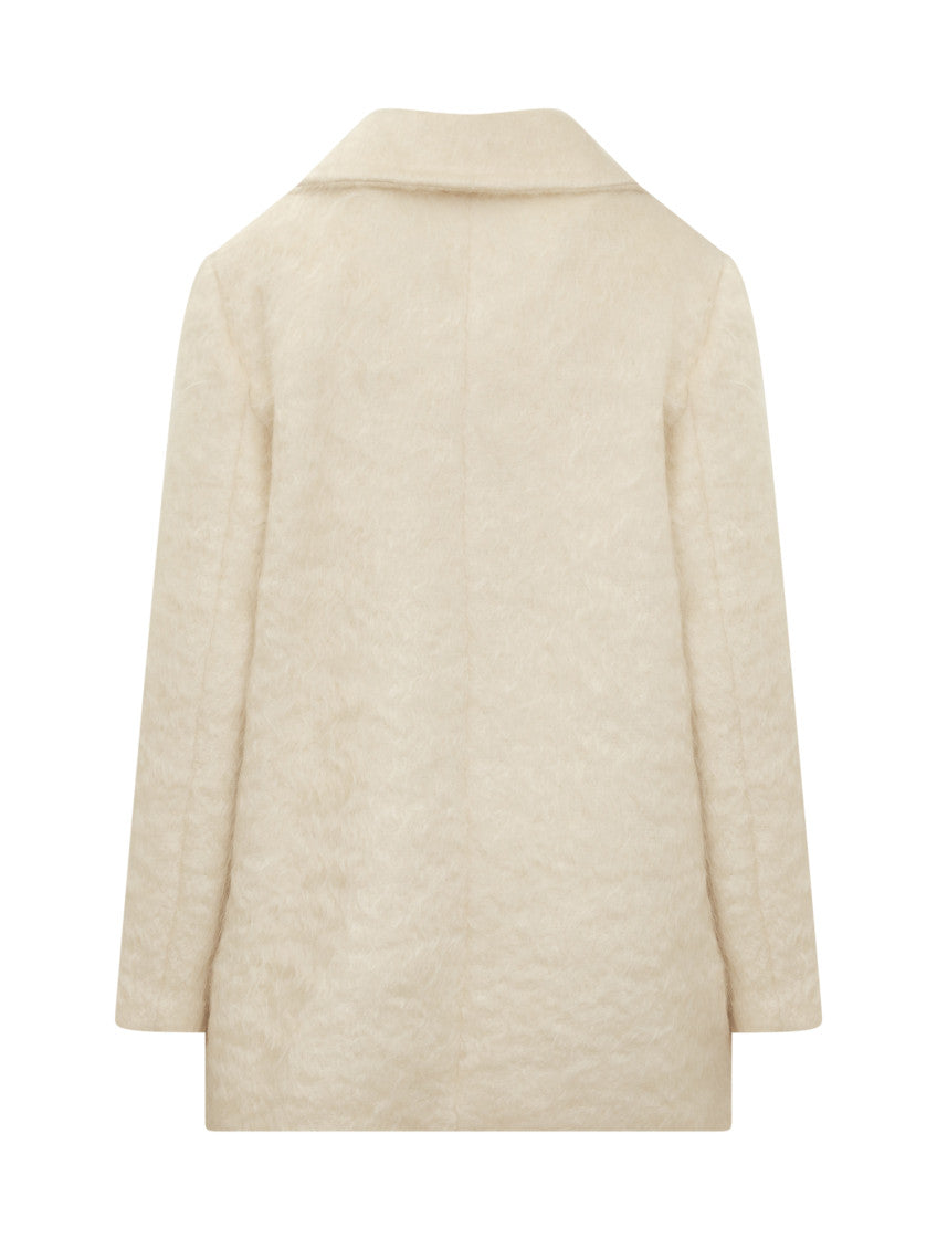 Off White Notched Lapel Trench Coat 2