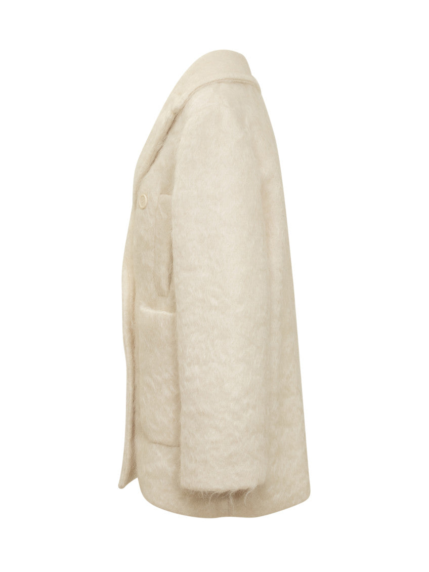 Off White Notched Lapel Trench Coat 3