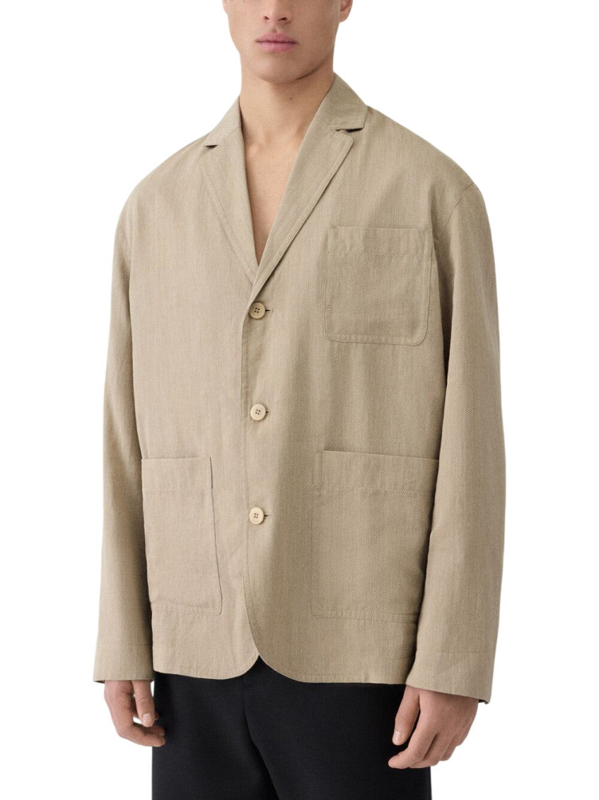 Beige Notched Lapel Blazer 2