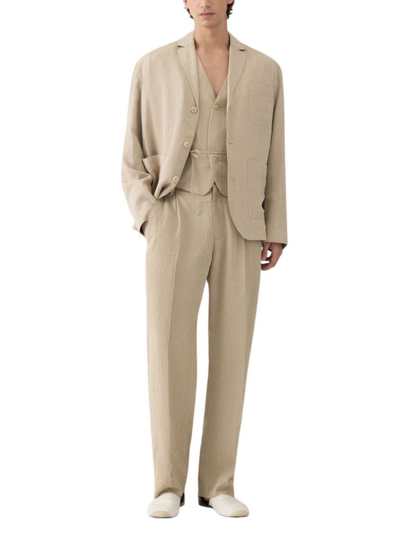 Beige Straight Solid Pants 2