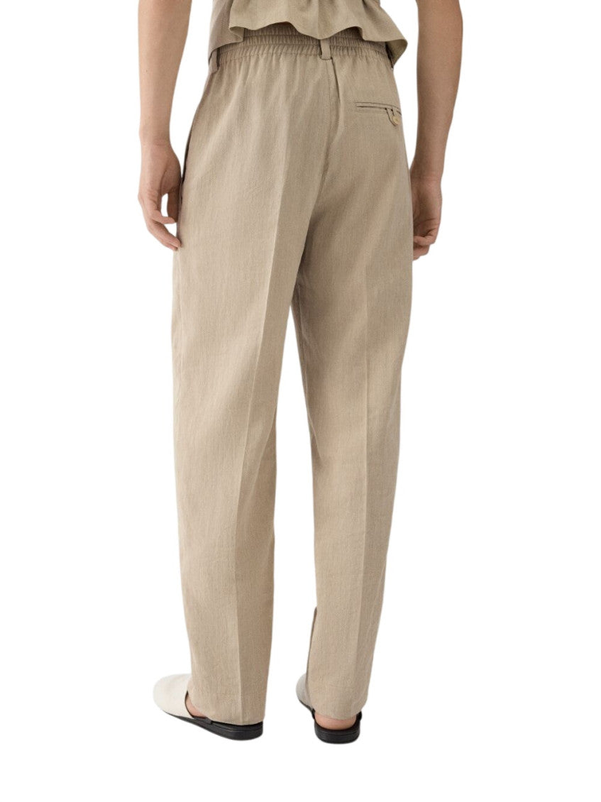Beige Straight Solid Pants 3