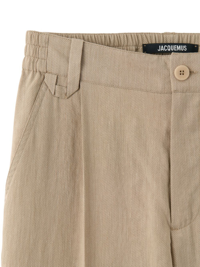 Beige Straight Solid Pants 4