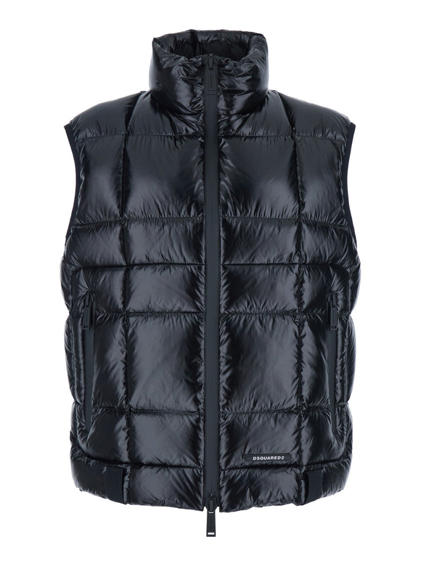 Black High Neck Logo Vest 1