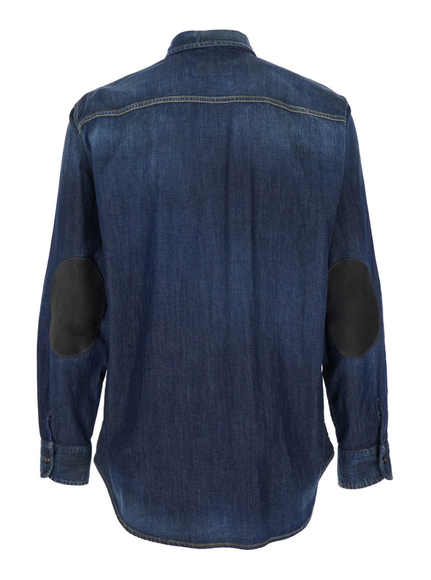 Blue Pointed Collar Denim Shirt 2