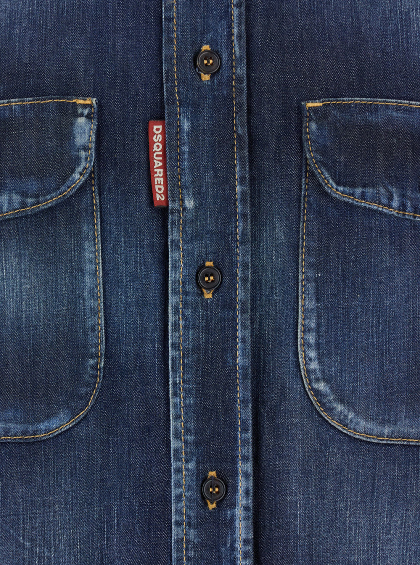 Blue Pointed Collar Denim Shirt 3