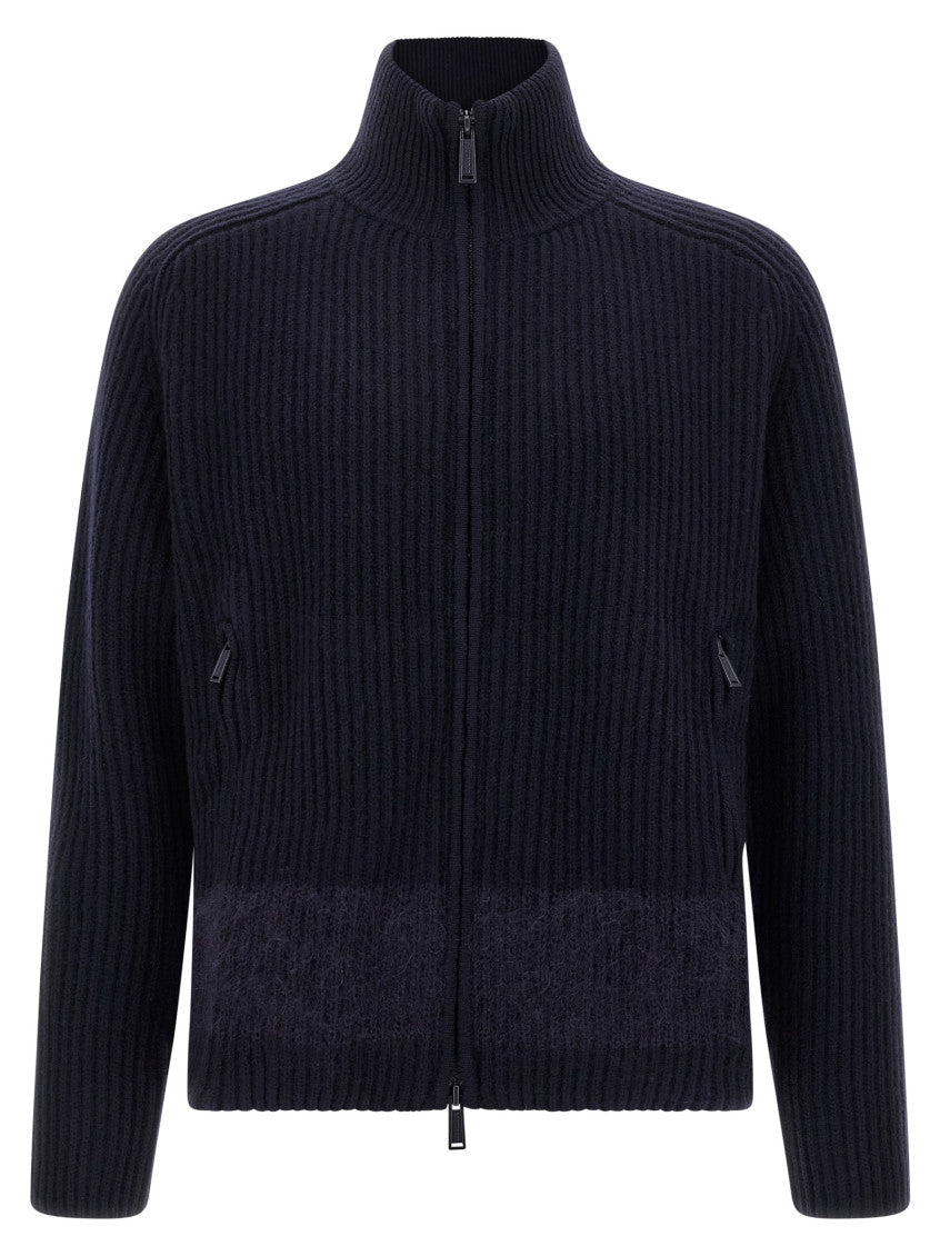 Blue Carded wool insert cardigan 1