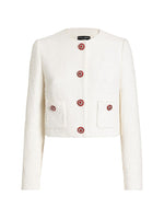 White Textured Round Neck Jacket 1