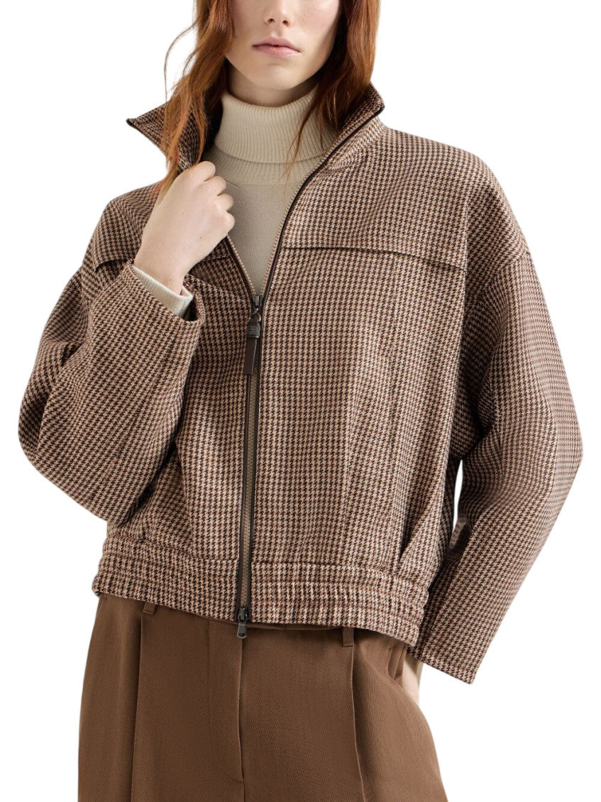 Beige Check Mock Collar Jacket 2