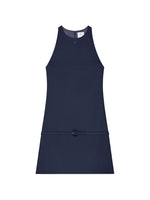 Blue Solid Round Neck Mini Dress 1