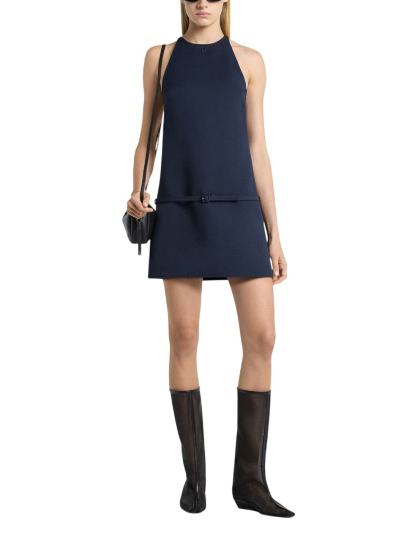 Blue Solid Round Neck Mini Dress 2