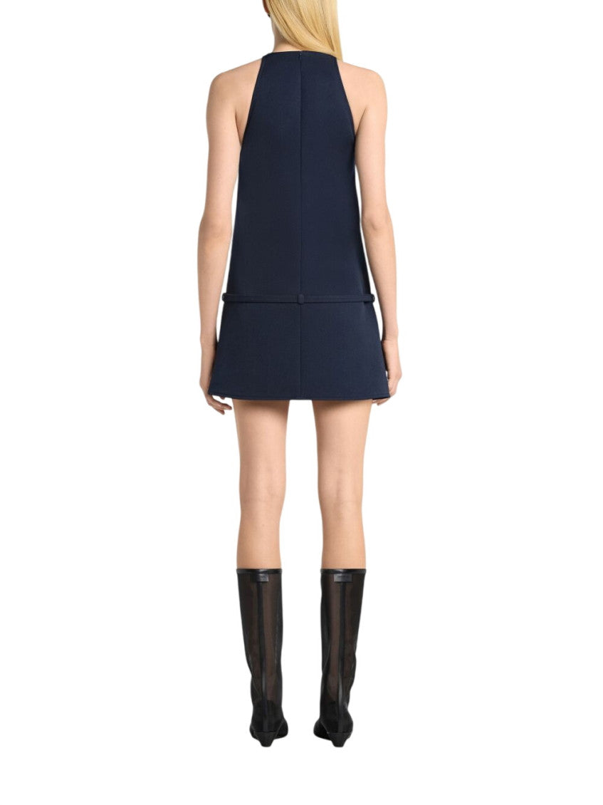 Blue Solid Round Neck Mini Dress 3