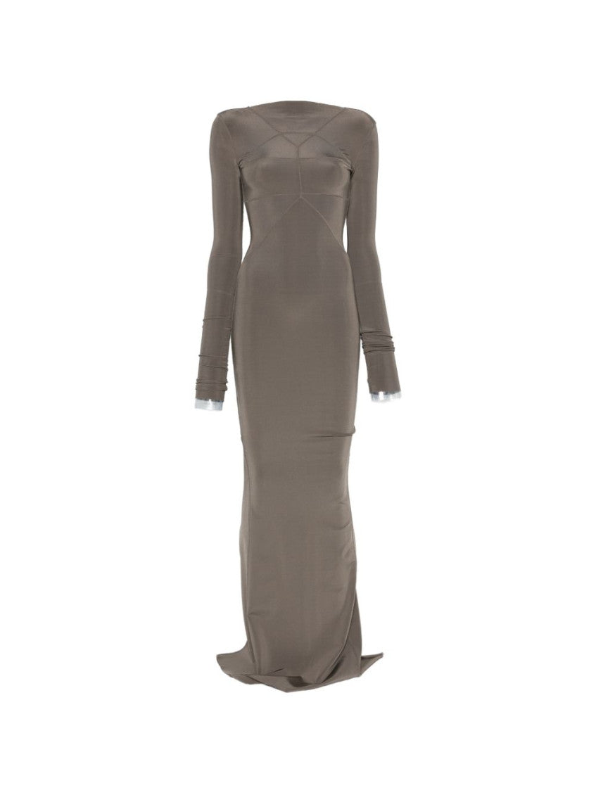 Grey Solid Boat Neck Maxi Dress 1