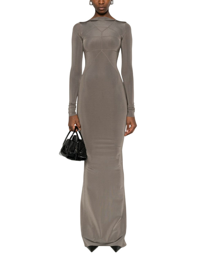 Grey Solid Boat Neck Maxi Dress 2