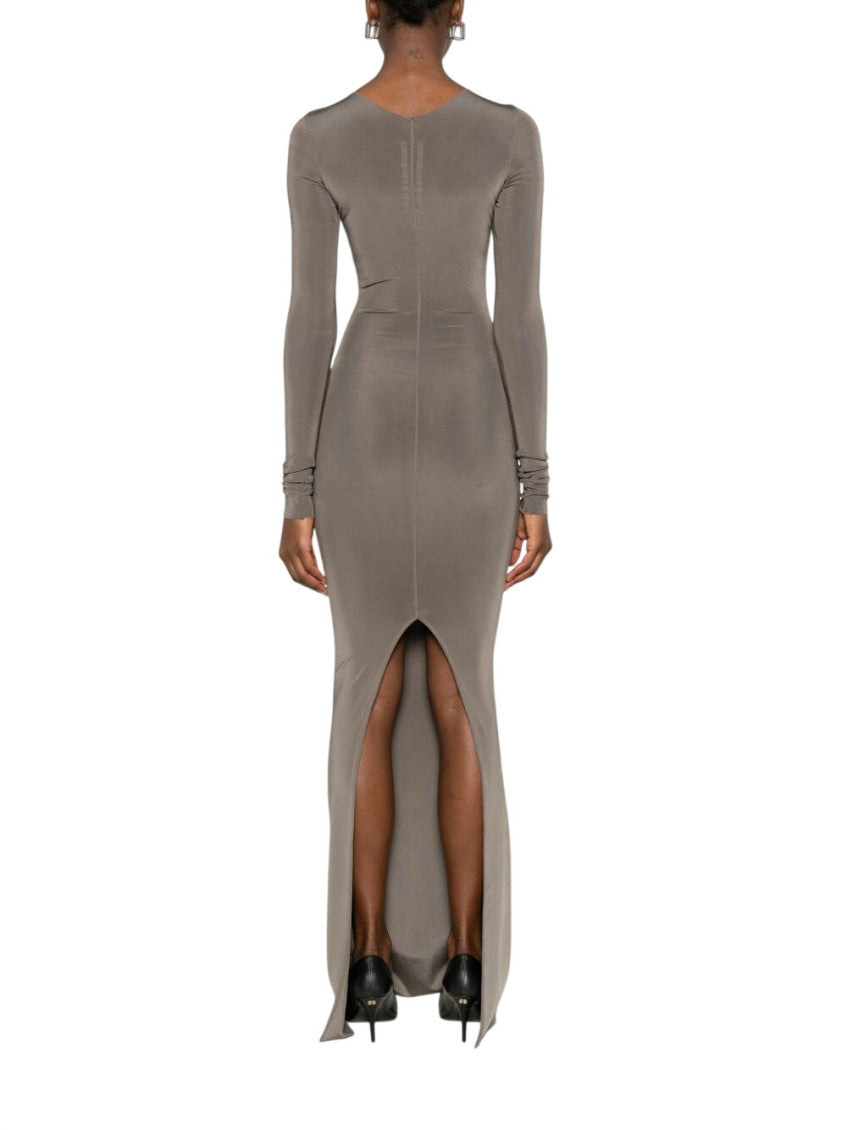 Grey Solid Boat Neck Maxi Dress 3