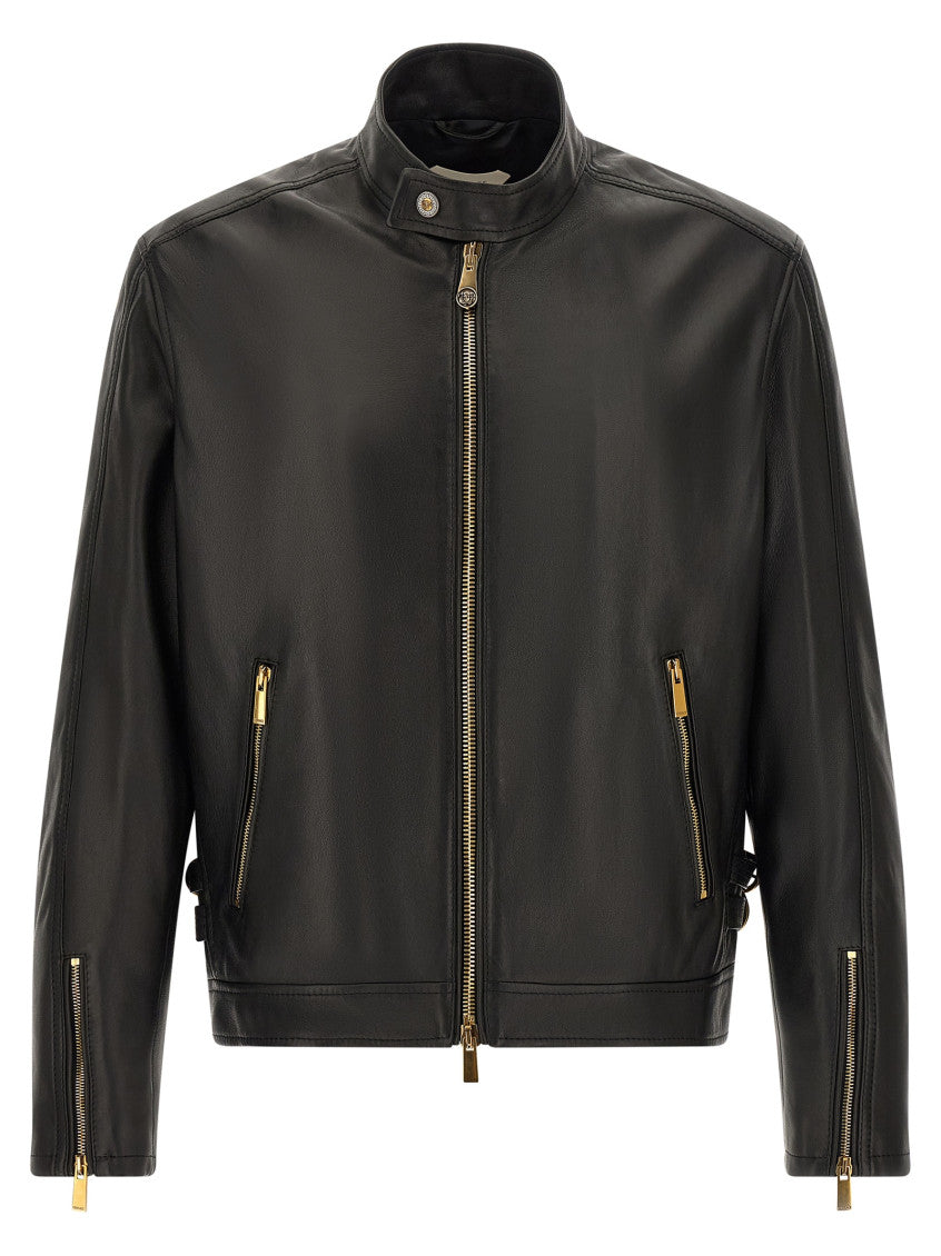 Black Solid Mandarin Collar Jacket 1