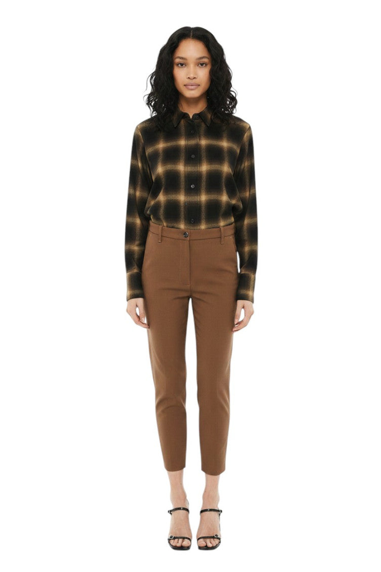 Brown Slim Flat Front Pants 1