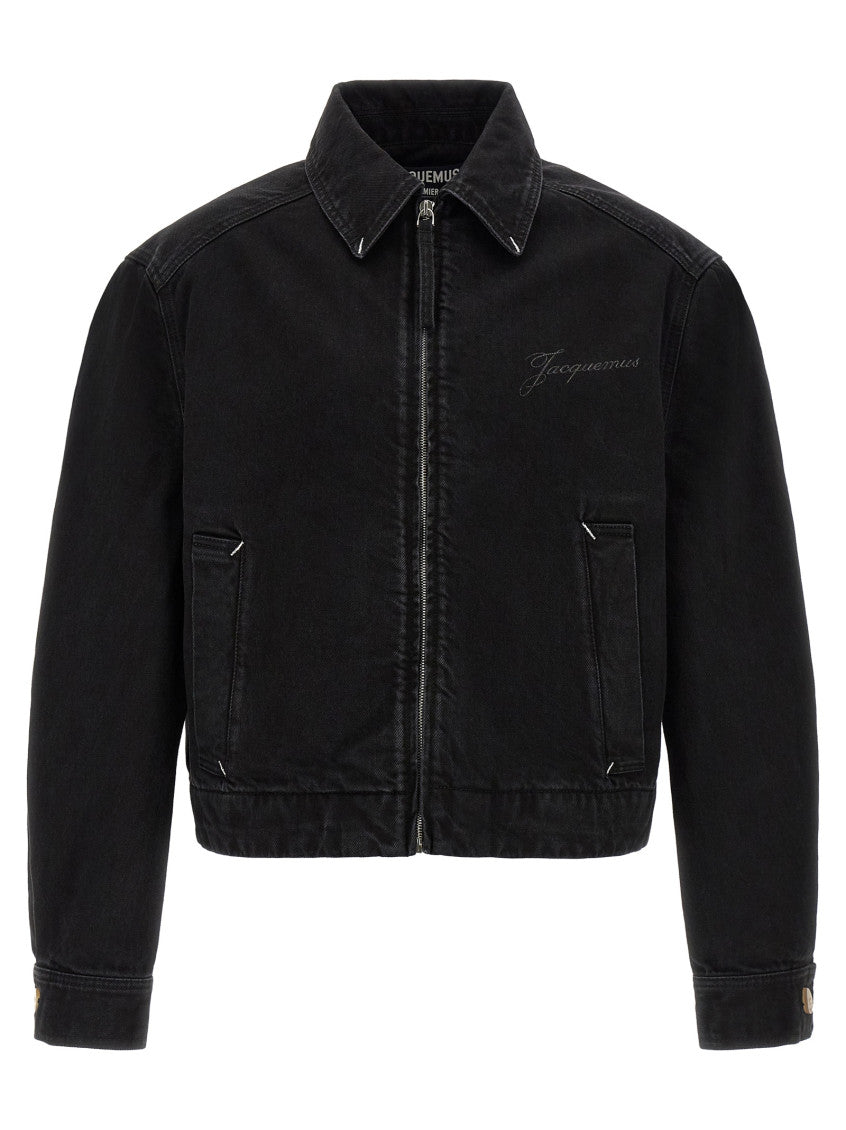 Black Logo Shirt Collar Jacket 1