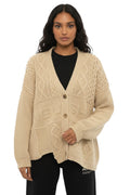 Beige Knitted V Neck Cardigan 1