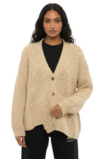 Beige Knitted V Neck Cardigan 1
