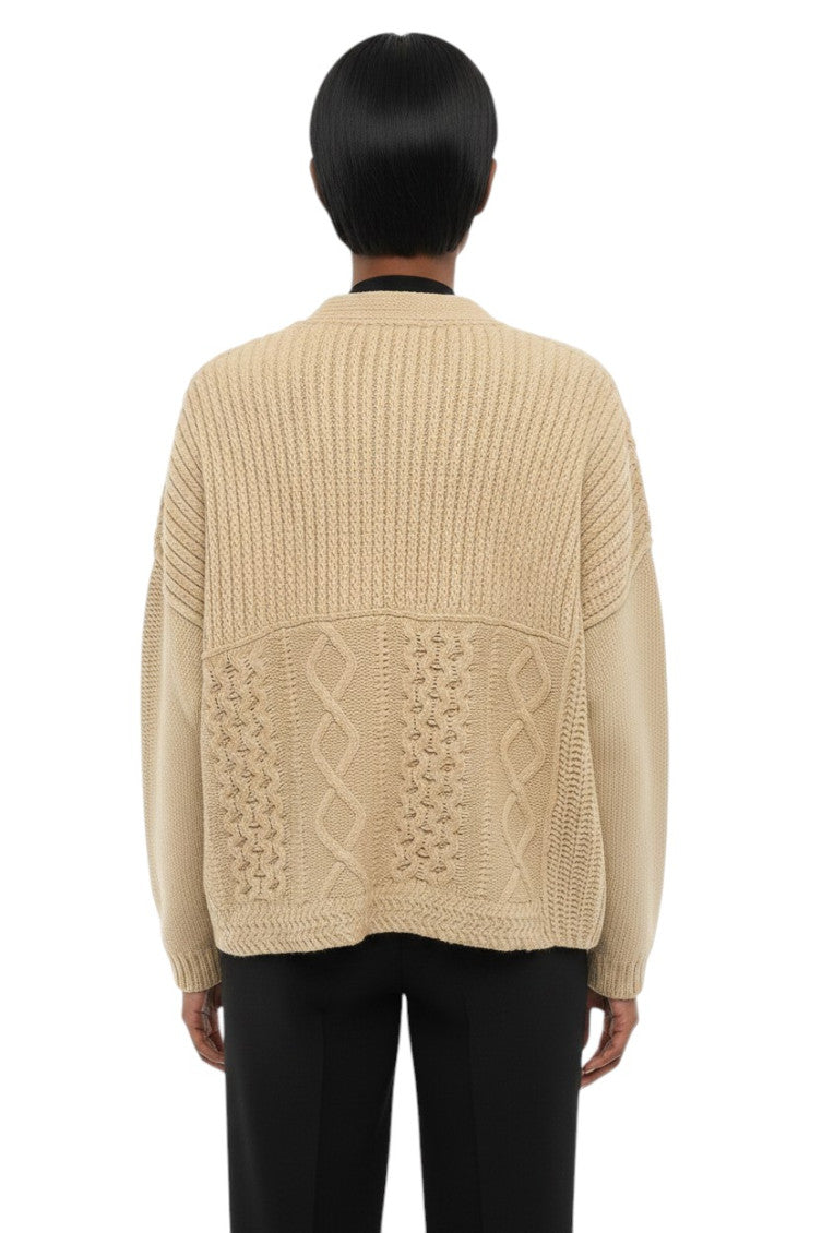 Beige Knitted V Neck Cardigan 2