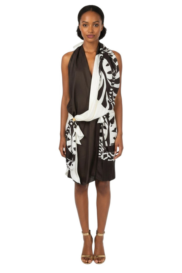 Brown Printed Halter Neck Dress 1