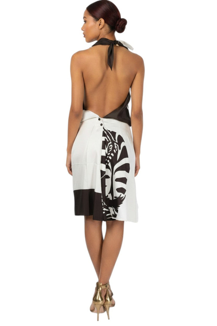 Brown Printed Halter Neck Dress 2