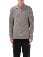 Grey Woven Polo Sweater 1