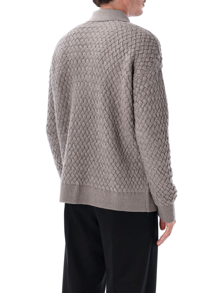 Grey Woven Polo Sweater 2