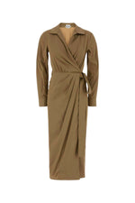 Light Brown Shirt Collar Midi Dress 1