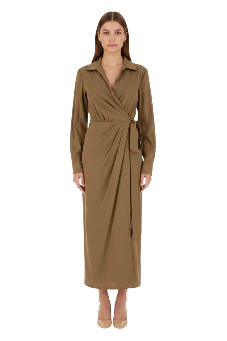 Light Brown Shirt Collar Midi Dress 3