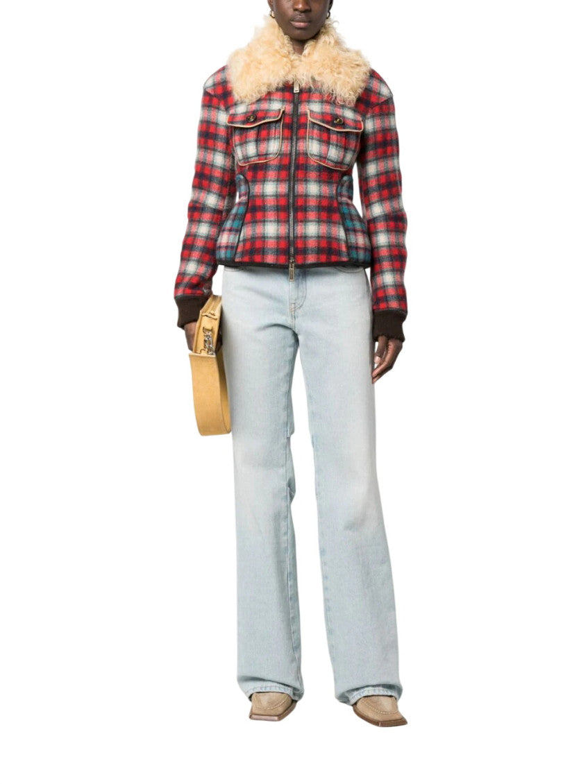 Red Plaid Shirt Collar Jacket 2