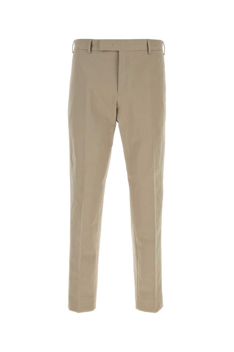 Beige Flat Front Trousers 1