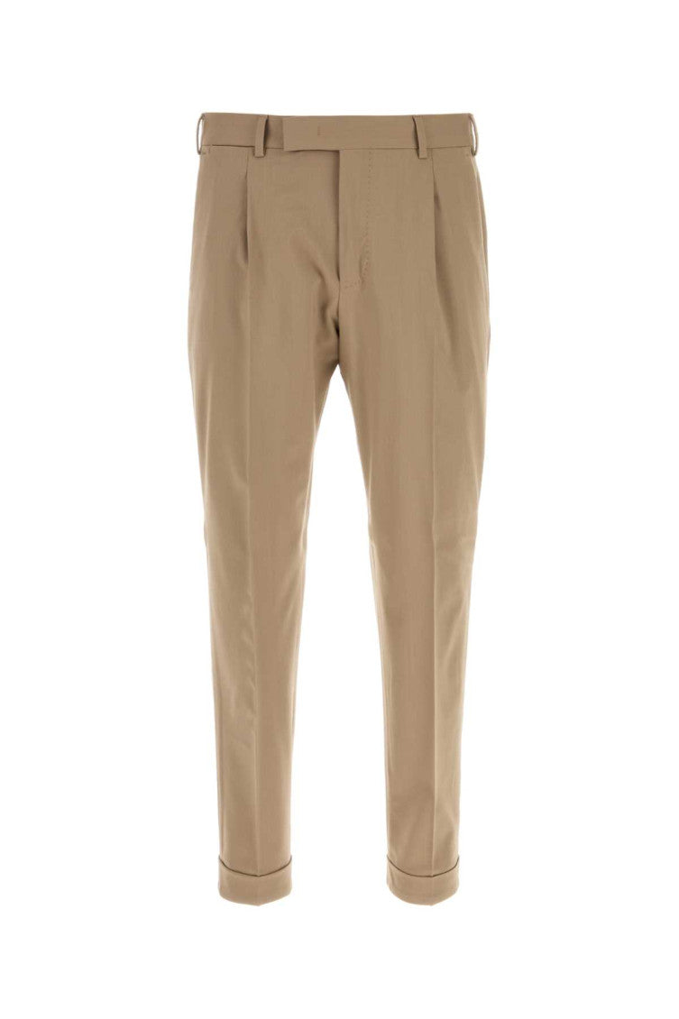 Beige Tapered Pleated Trousers 1