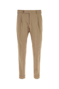Beige Tapered Pleated Trousers 1