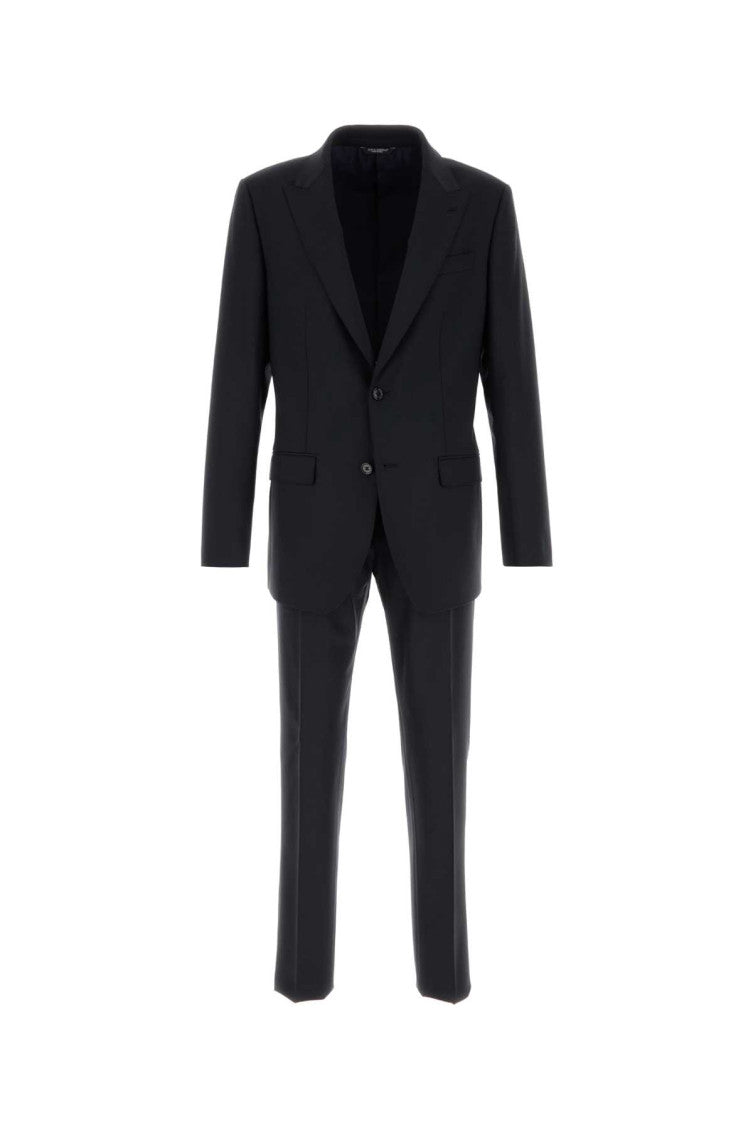 Blue Solid Peaked Lapel Suit 1