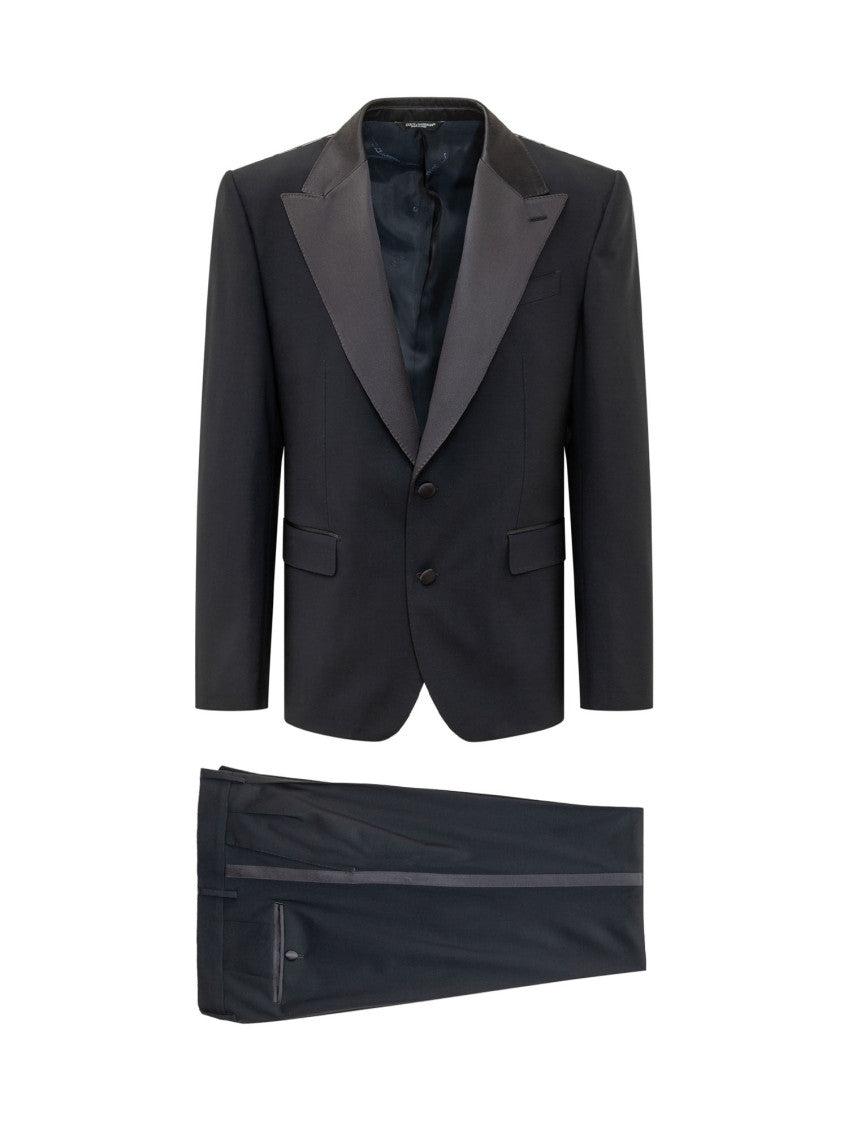 Blue Solid Peaked Lapel Suit 1