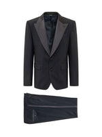 Blue Solid Peaked Lapel Suit 1