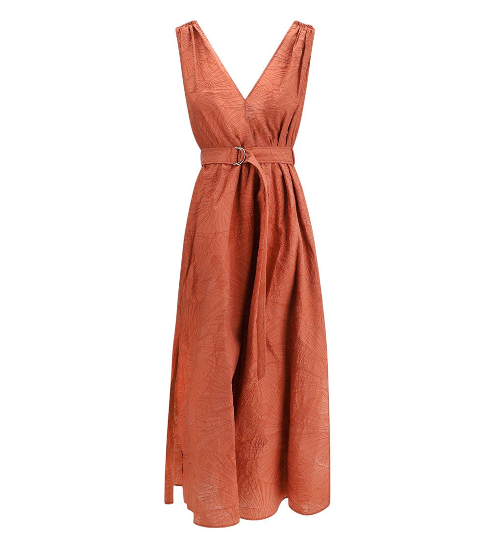 Orange Floral V Neck Midi Dress 1
