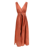 Orange Floral V Neck Midi Dress 1