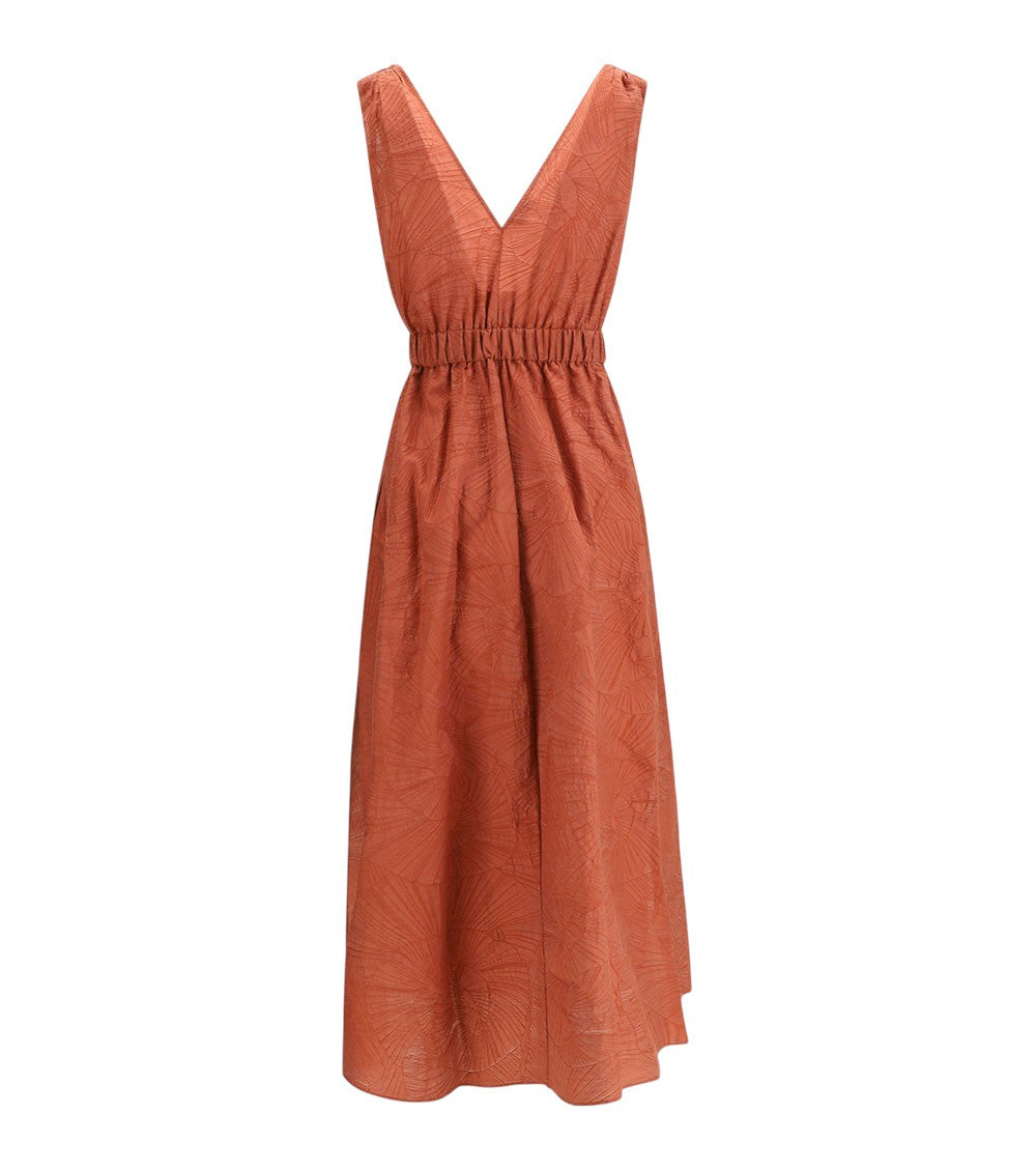 Orange Floral V Neck Midi Dress 2