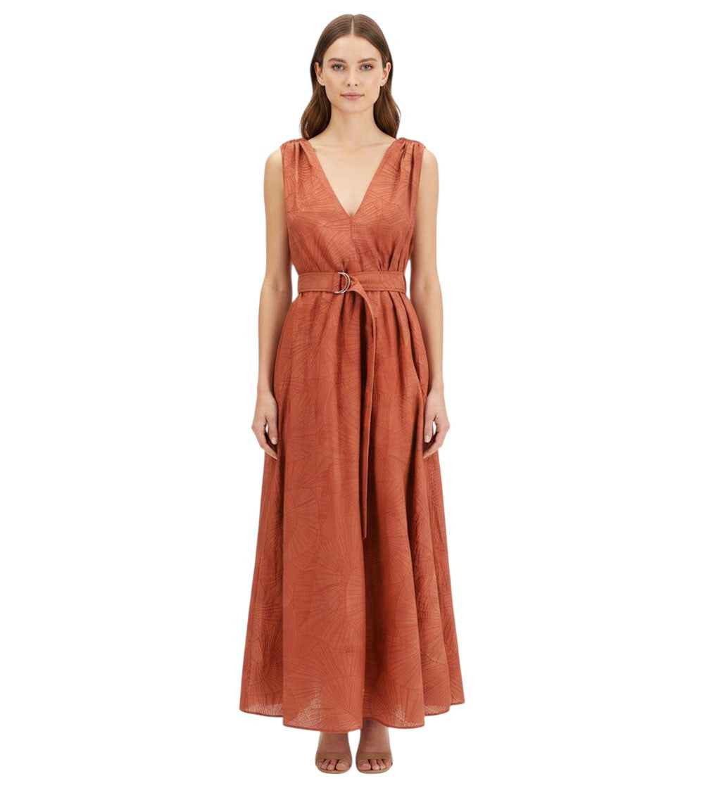 Orange Floral V Neck Midi Dress 3