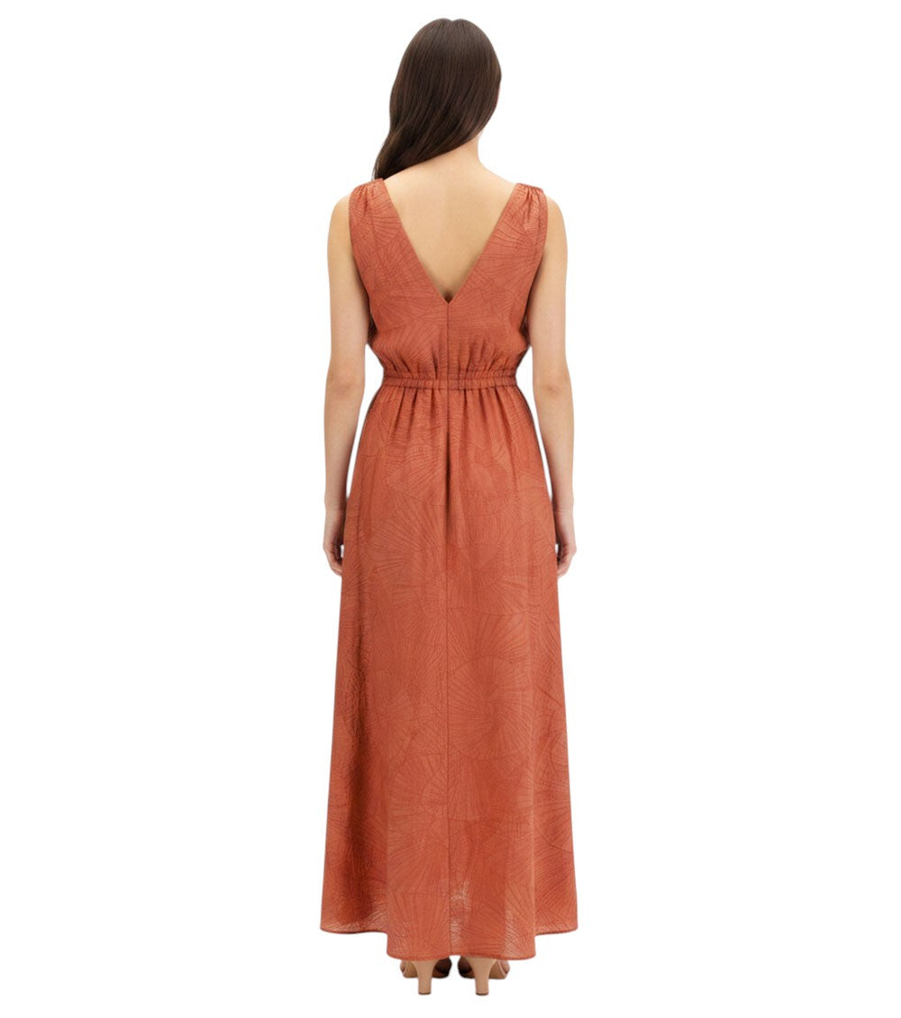 Orange Floral V Neck Midi Dress 4