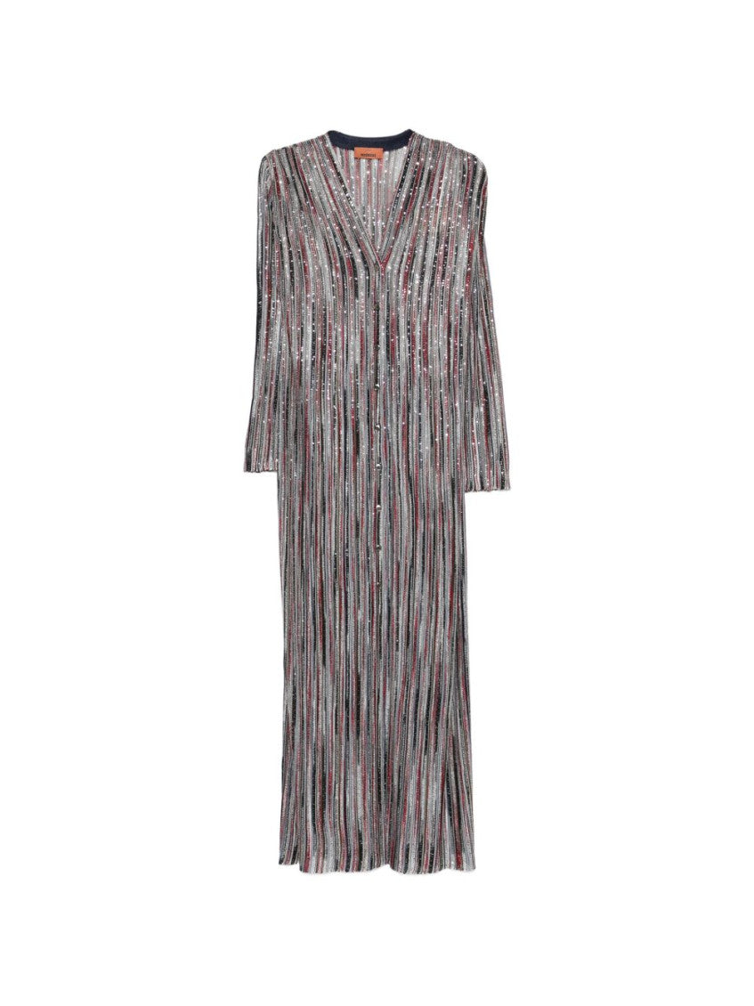 Grey Stripes V Neck Maxi Dress 1
